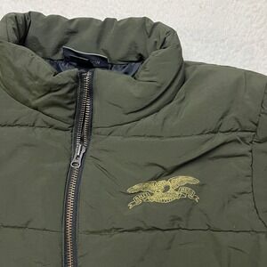 Anti Hero Puffer Jacket Mens XL Green Stay Ready Eagle Logo Quilted Skate Coat